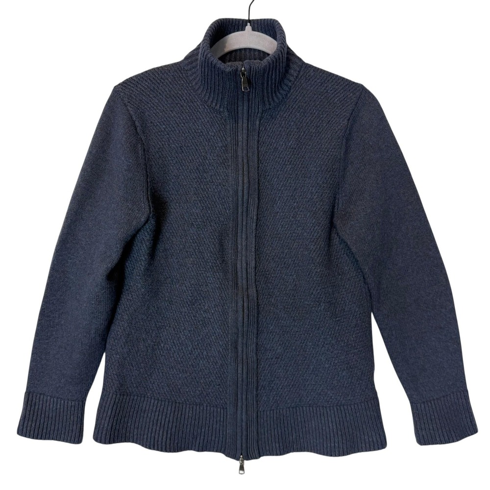 Banana Republic Sweater Mens Medium Blue Merino Wool Mock Neck Full Zip Knit